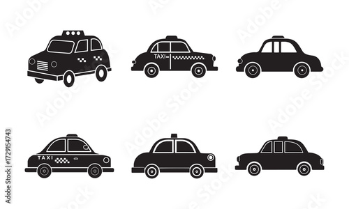 Set of Black and White Taxi Car Icons