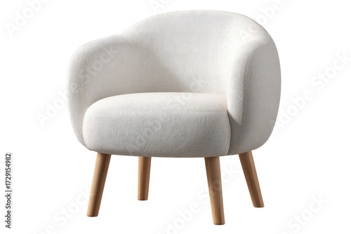 White, rounded armchair with light wooden legs
