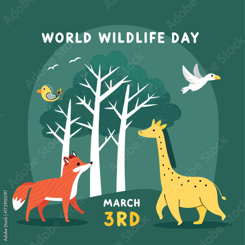 Celebrating World Wildlife Day with Diverse Animals and Forest Scene