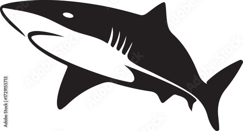 Great white shark silhouette in motion marine life, Ocean predator shark silhouette vector