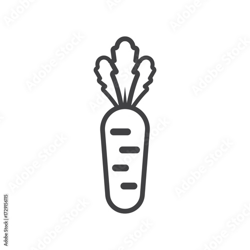 Bold Line Icon of a Carrot with Foliage Outline Vegetable and Healthy Food Symbol,Modern Stroke-Style Root Vegetable Graphic for Organic and Farm-to-Table Design, Simple Monoline Carrot Drawing