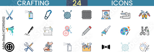 Collection of 24 crafting tools and supplies icons for creative projects vector