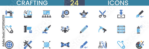 Collection of 24 crafting and hobby icons for diy projects and creative pursuits vector