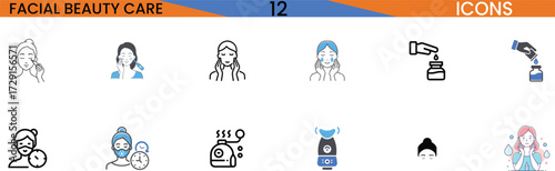 Facial beauty care icons for skincare and cosmetics professional services vector