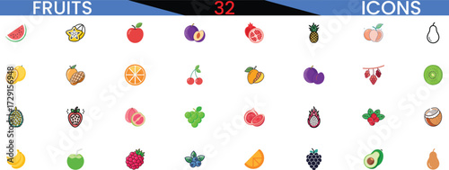 Collection of diverse fruit icons for creative projects and digital design applications vector
