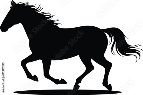 Black horse galloping vector silhouette running