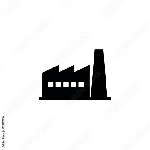 Industrial factory silhouette represents manufacturing and production processes for goods and services.