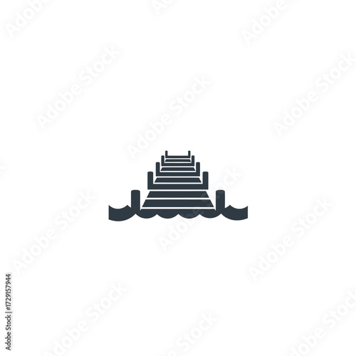 Minimalist pier icon extending over calm water.