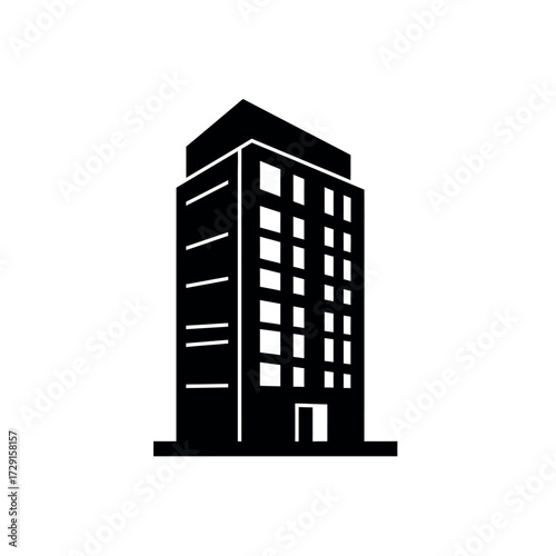 Silhouette of a Modern HighRise Building with Geometric Design.
