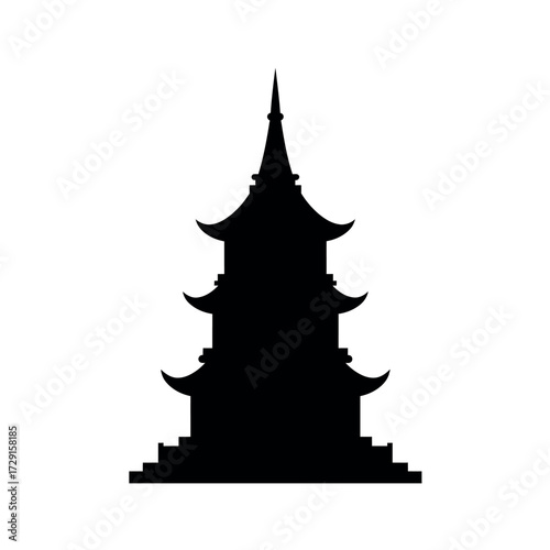 Silhouette of a Traditional Asian Pagoda Tower.
