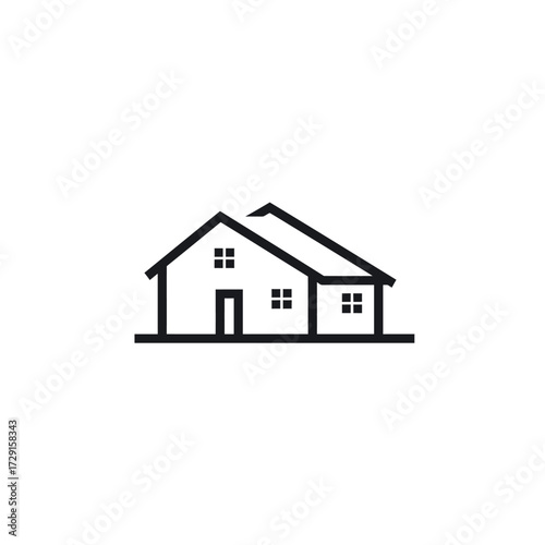 Simple black line art icon of a residential house.