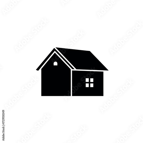 Simple black house illustration on white background perfect for real estate.