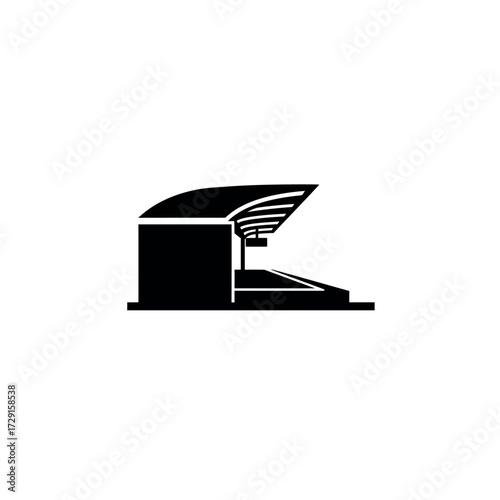 Simple silhouette of a modern architectural stadium icon.