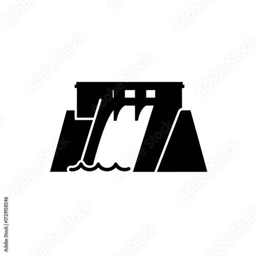 Solid black icon of a hydroelectric power dam.