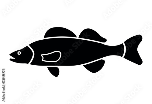 Zander Perch Fish Silhouette - Freshwater Predator Icon for Fishing, Seafood, and Aquatic Design