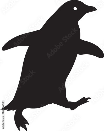 Black penguin silhouette isolated on white background modern animal illustration