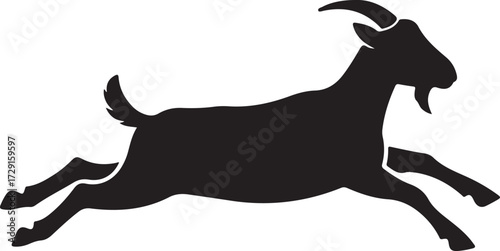 Black silhouette of a running goat on white background illustration