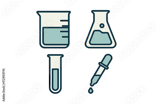 Various essential science laboratory glassware and chemical experiment tools for research and educational purposes