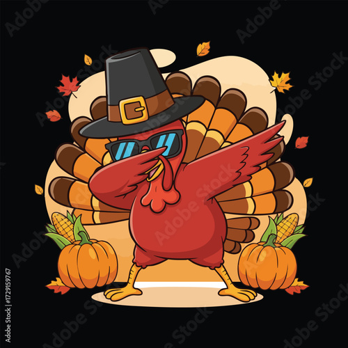 Thanksgiving dubbing turkey illustration style black background