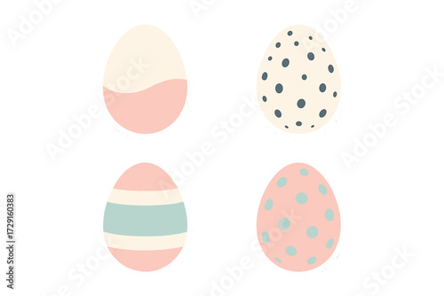 Set of four pastel colored decorative Easter eggs with various abstract and geometric patterns for holiday design