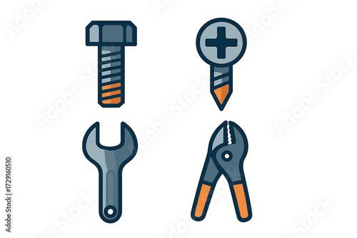 Comprehensive collection of essential hand tools and fasteners for various construction and repair tasks