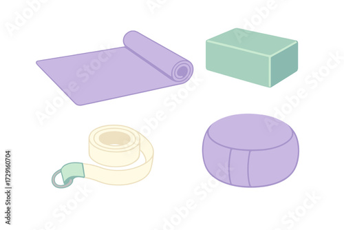 Essential yoga and meditation equipment set with mat block strap and cushion for mindful practice