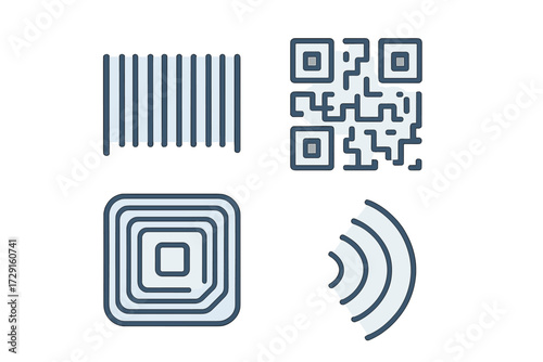 Modern Digital Identification and Wireless Communication Technologies with QR Code, RFID Tag, and Barcode Symbols for Data Exchange and Tracking
