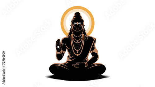 Serene Hindu sage meditating with divine aura, radiating peace and spiritual wisdom for cultural and religious themes