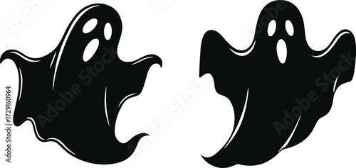 Vector illustration of spooky ghost silhouettes with haunting expressions, creepy Halloween spirit design, dark festive artwork for horror decoration themes