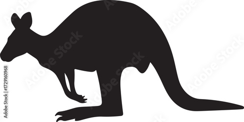 Kangaroo Silhouette Australian Wildlife Icon Standing on Two Legs Design Element