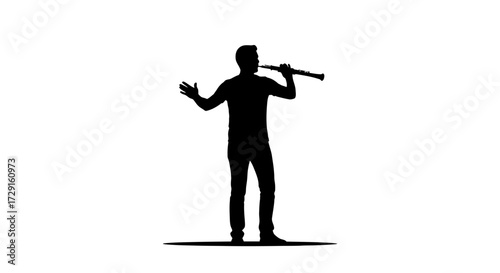 Musician passionately plays oboe silhouette, capturing the essence of musical performance and dedication
