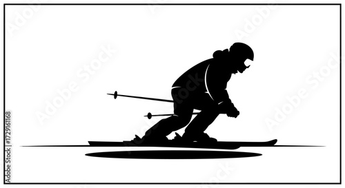 Dynamic skier silhouette captures the thrill of downhill winter sports and adventure