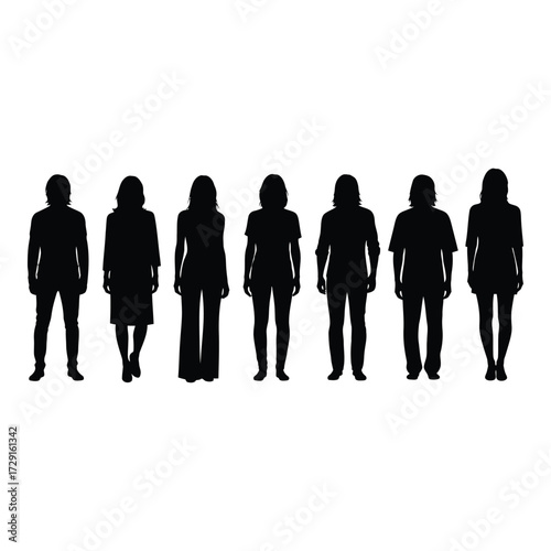 Diverse group of silhouetted individuals standing together as a collective team silhouette