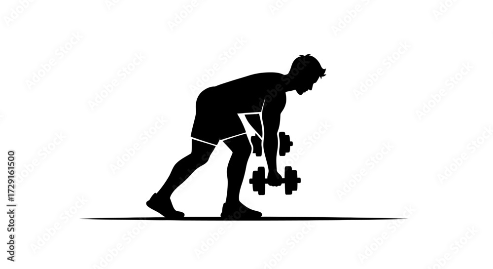 Fototapeta premium Dedicated athlete performing dumbbell rows for powerful back and bicep muscle building
