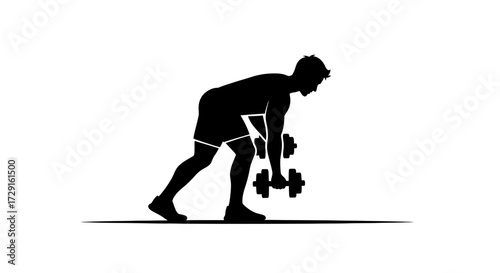 Dedicated athlete performing dumbbell rows for powerful back and bicep muscle building