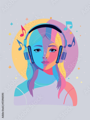 Girl Listening to Music with Headphones