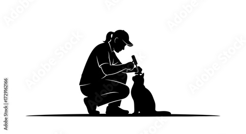 Caring veterinarian giving medicine to a curious cat with gentle touch and concern