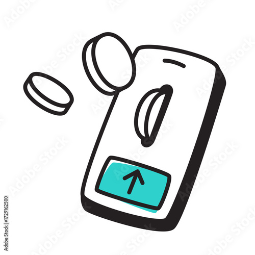 Depositing coins into coin slot in smartphone