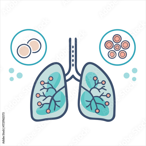 Flat outline of lungs with one lung filled with smoke