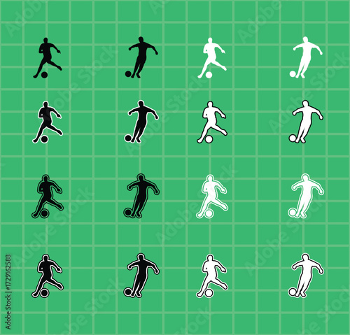 Collection of Football Sport Silhouettes A set of vector a soccer player performing actions,  kicking, dribbling, and shooting. Perfect for sports graphics, team logos, and posters.