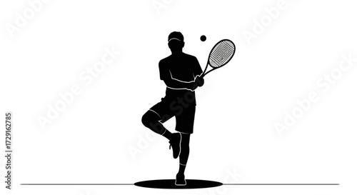 Dynamic tennis player silhouette in action hitting a perfect serve with intensity and focus
