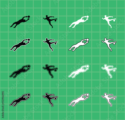 Collection of Football Sport Silhouettes A set of vector a soccer player performing actions,  kicking, dribbling, and shooting. Perfect for sports graphics, team logos, and posters.