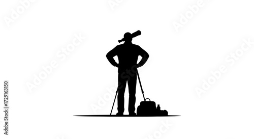 Adventurous explorer with telescope on tripod ready for celestial discovery and exploration