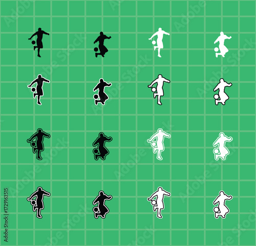 Collection of Football Sport Silhouettes A set of vector a soccer player performing actions,  kicking, dribbling, and shooting. Perfect for sports graphics, team logos, and posters.