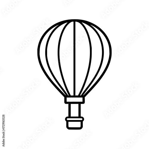 Outline drawing of a hot air balloon with a basket attached to the bottom in a simple black and white style