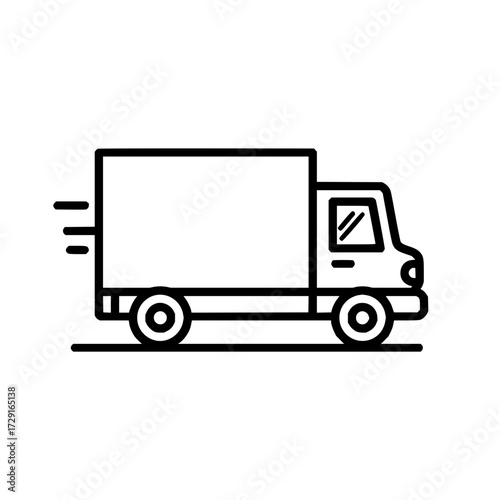 Illustration of a delivery truck with motion lines indicating speed and movement in a simple design
