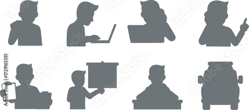 Daily Activities of Businessman Character siluet –  on White Background – Vector Illustration