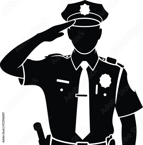 Police officer saluting vector silhouette uniform