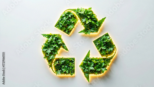 Recycling Symbol with Green Ivy and Yellow Outline