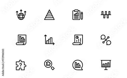 Comprehensive Analytical Reasoning Icons Pack. Minimal and flat icons of puzzles, problem-solving, and brain activities for apps, education, and business projects.